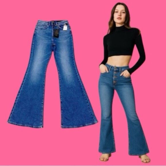 Lee Vintage Modern High Rise Flare Jeans 29x33 NWT Stretch Distressed Denim - Picture 2 of 11